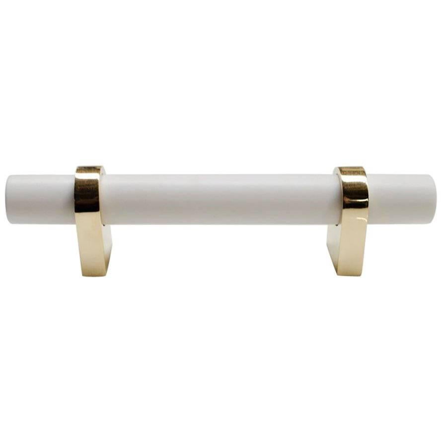 Marjorie Door/Appliance Pull, White Baked Enamel and Polished Brass For Sale