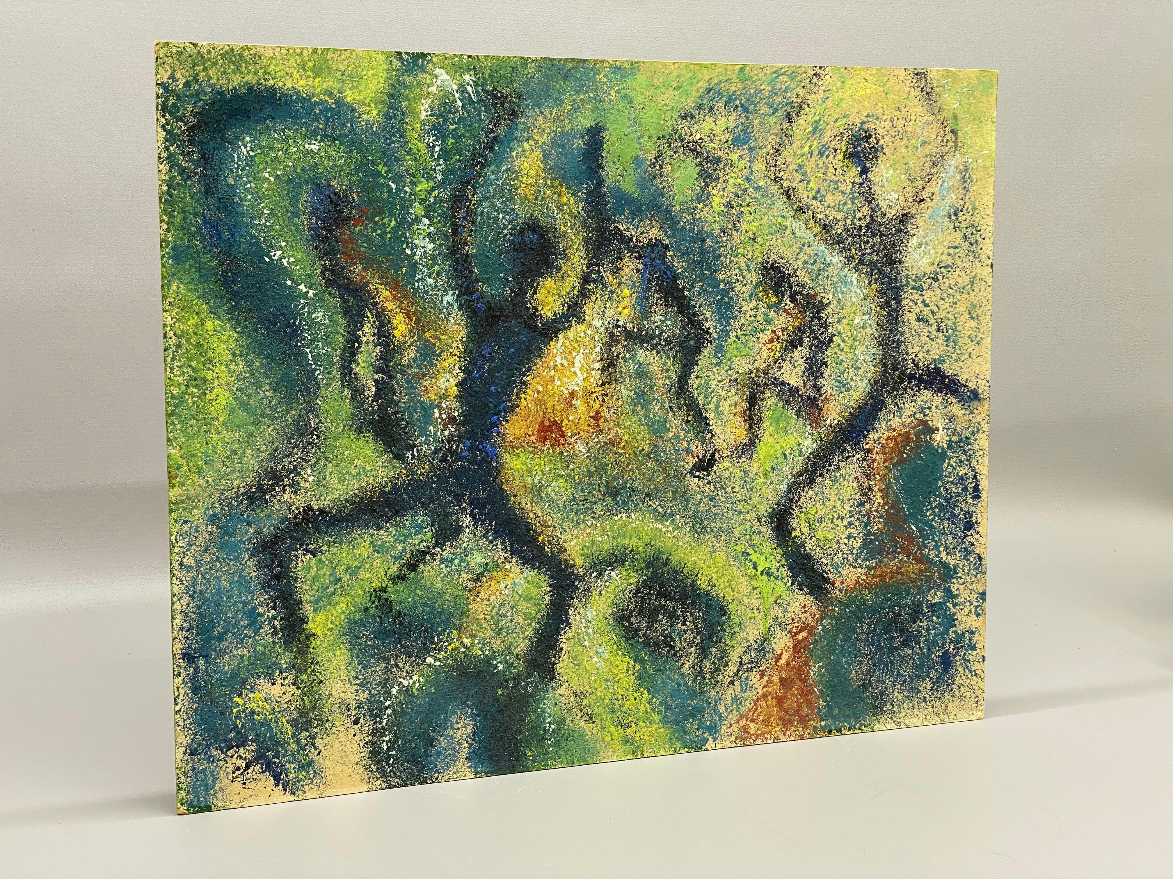 Marjorie Matthias Tempera auf Karton. Mehrere ursprünglich tanzende Figuren auf einer stark strukturierten Oberfläche. Rückseitig mit Bleistift signiert, Matthias, Marjorie, am oberen Rand. Circa 1950-60.

Guter Gesamtzustand mit weichen Ecken und