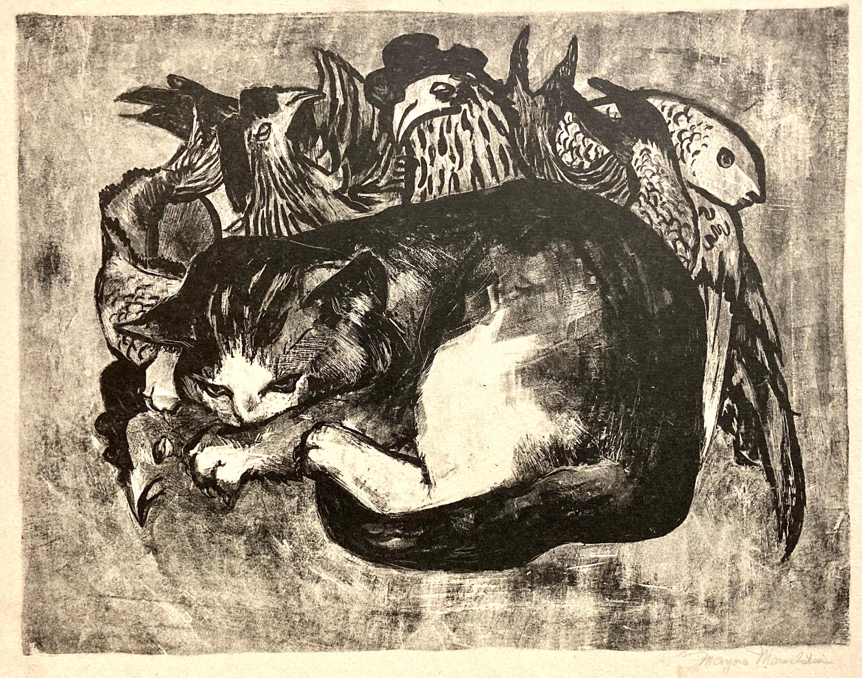 Marjorie Mermelstein (sp?) Figurative Print - (The Dreaming Cat)