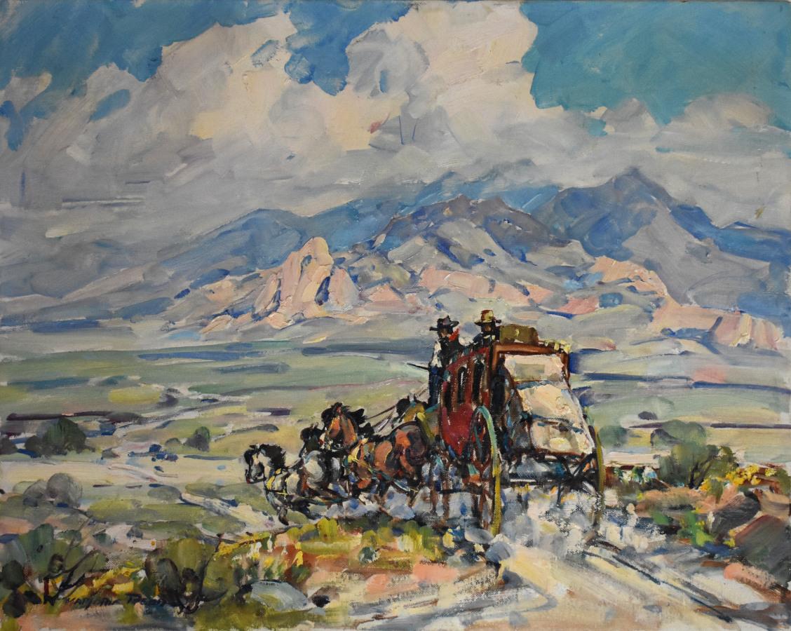 „STAGING ON THE SOUTHERN ARIZONA TRAIL“ (Impressionismus), Painting, von Marjorie Reed