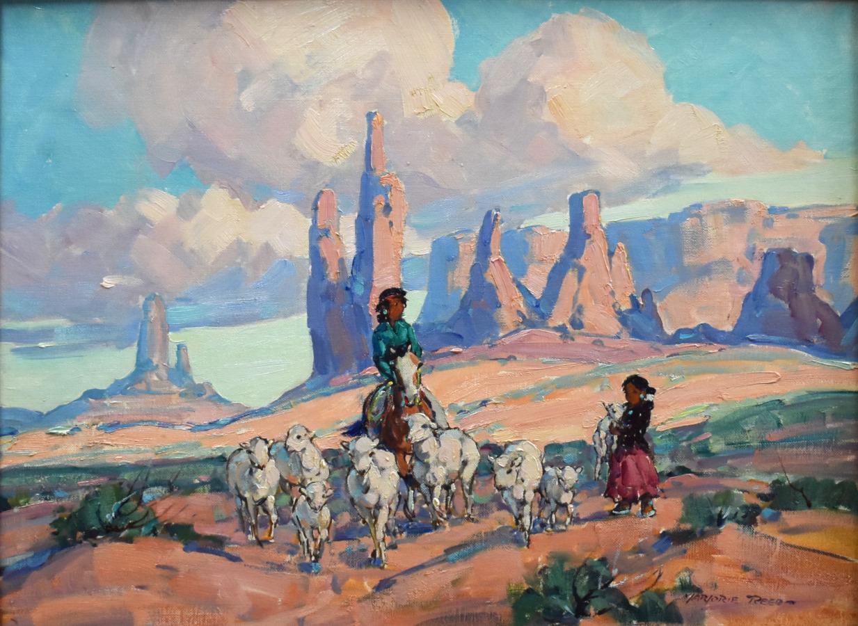 Marjorie Reed Landscape Painting - "VALLEY OF THE MONUMENTS" NAVAJO ARIZONA / UTAH HERDERS