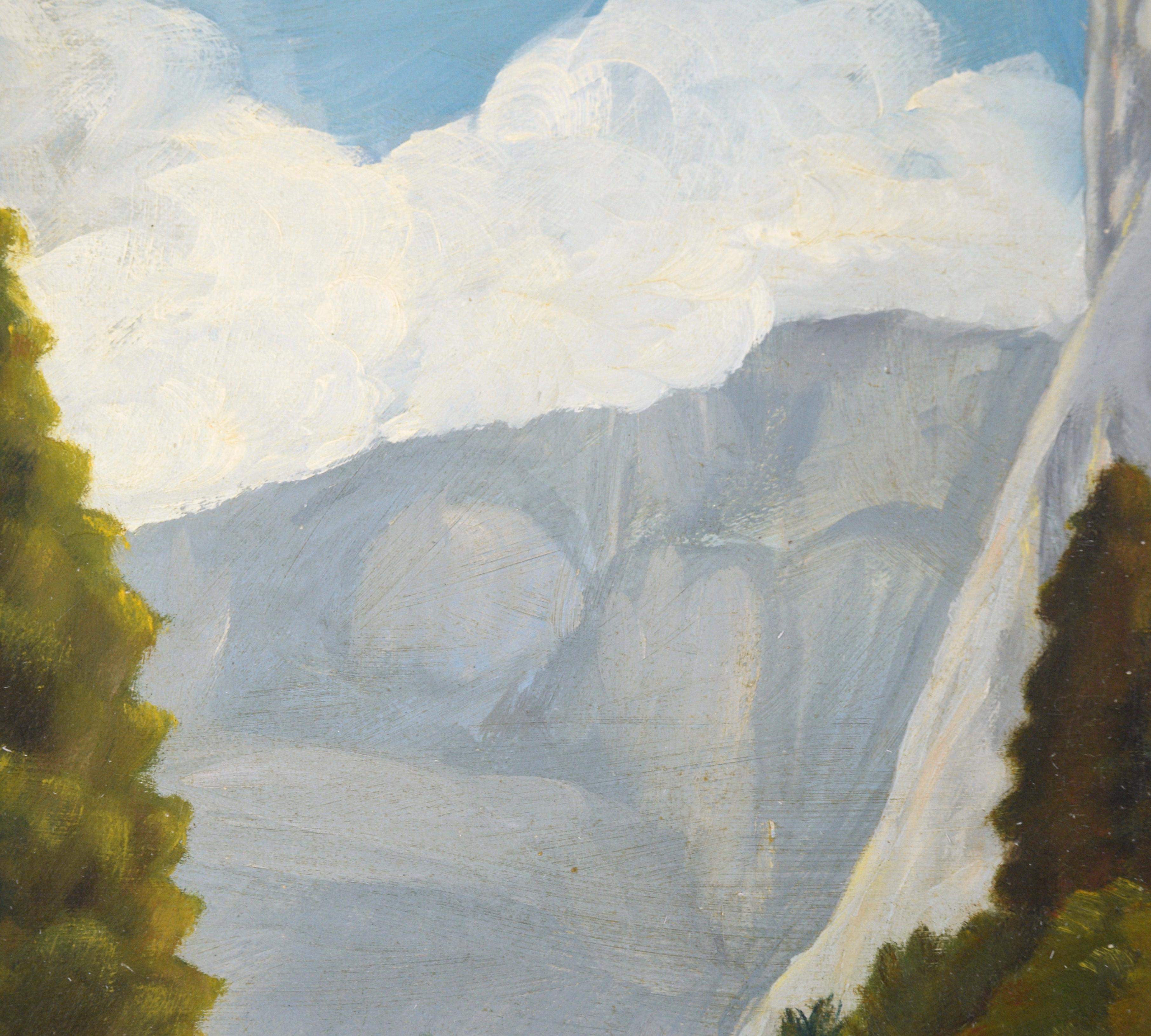 El Capitan und der Merced River - Yosemite - Vertikale Landschaft aus der Mitte des Jahrhunderts (Grau), Landscape Painting, von Marjorie Russell