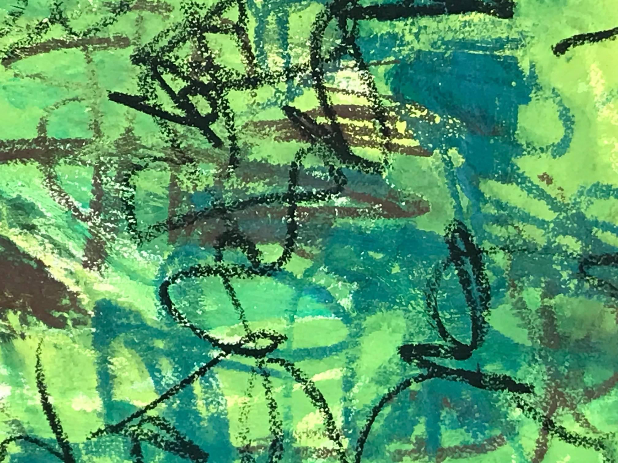 Sans titre : Lithographie jaune, verte et noire - Print de Marjorie S. Kubach