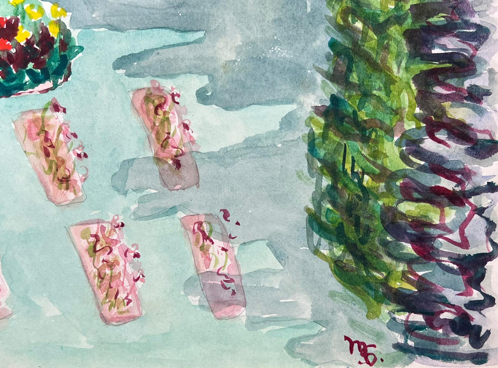 Una colorida escena de jardín plasmada en acuarela French mid 20th Century - Art de Marjorie Schiele (1913-2008)