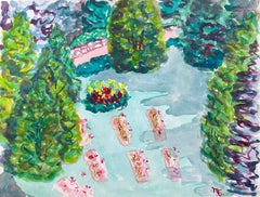 Una colorida escena de jardín plasmada en acuarela French mid 20th Century