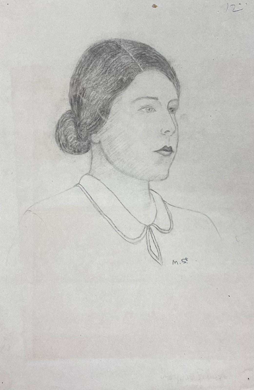Marjorie Schiele (1913-2008) Portrait Painting – Elegantes Porträt einer jungen Dame, Pariser Schule, Mitte des 20. Jahrhunderts, gelistete Künstlerin