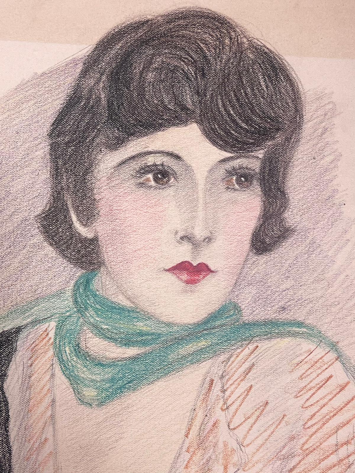 Original 1920er/30er Jahre Porträt einer eleganten jungen Dame aus der Gesellschaft, exquisite Zeichnung im Angebot 1
