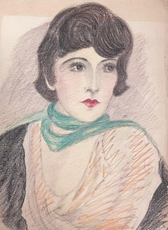 Original 1920er/30er Jahre Porträt einer eleganten jungen Dame aus der Gesellschaft, exquisite Zeichnung