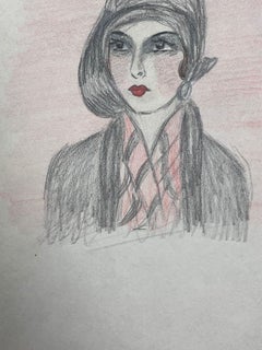 Portrait of Elegant Young Society Lady In Which Head Scarf  Exquisite Drawing