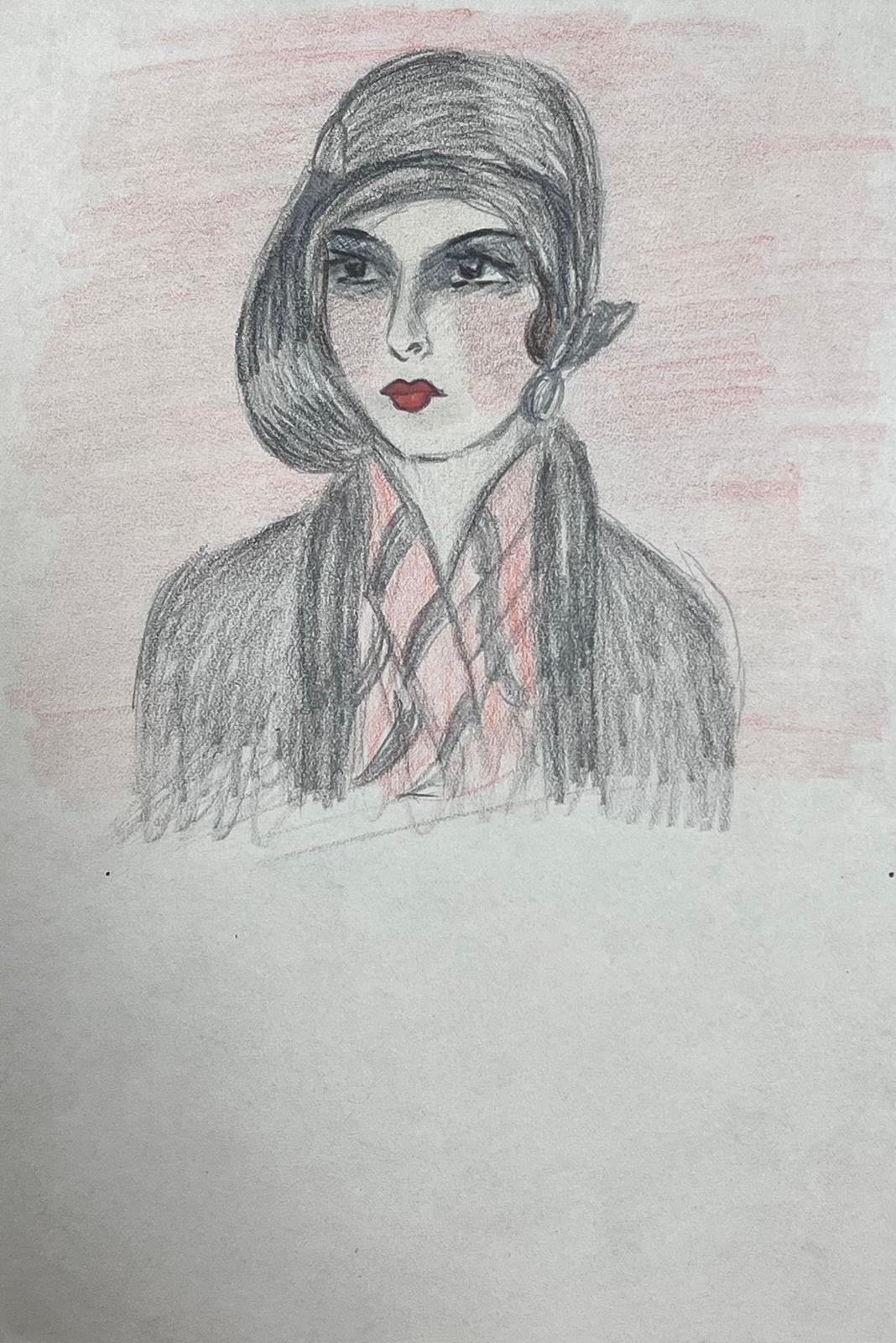 Porträt einer eleganten jungen Gesellschafts Dame mit Kopfschmuck  Exquisite Zeichnung 