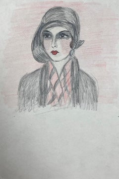Porträt einer eleganten jungen Gesellschafts Dame mit Kopfschmuck  Exquisite Zeichnung 