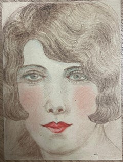 Red Lip Blue Eyed Portrait of Elegant Young Society Lady Exquisite Drawing