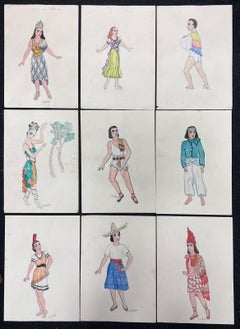 Set of 9 Figure Illustrations Egyptian Classical Characters Listed American