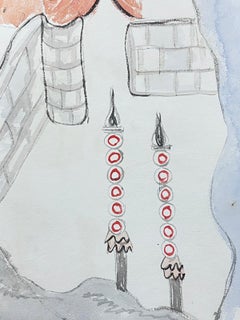 Aquarelle fantaisiste d'une scène architecturale abstraite avec des détails uniques