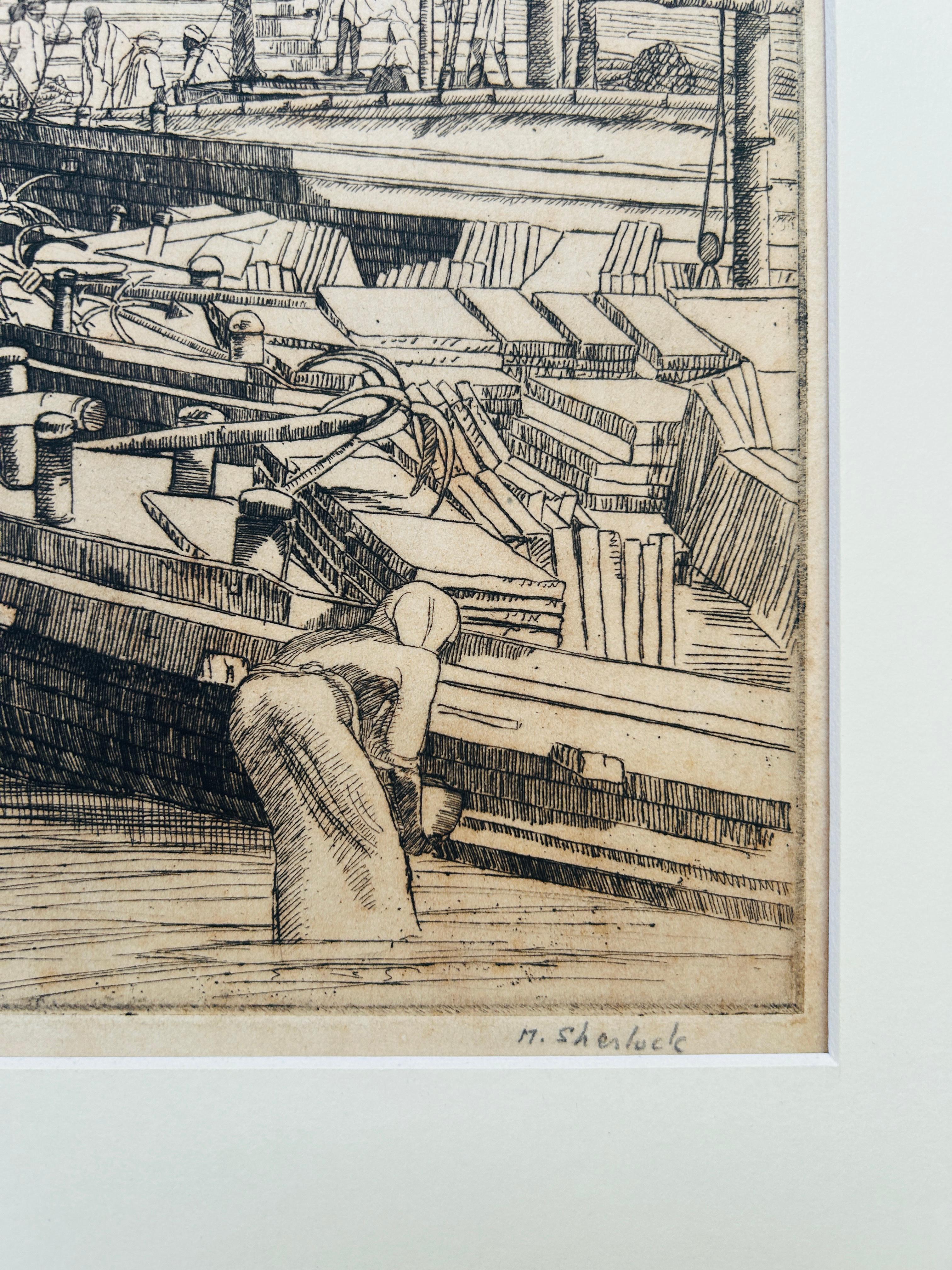 India Aguafuerte Artista listado c1920 Firmado y titulado Benares Ghats Vida cotidiana en venta 2