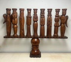 Marjorie White Williams Monumental Carved Pine Figural Menorah Sculpture