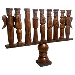 Marjorie White Williams Monumental Carved Pine Figural Menorah Sculpture