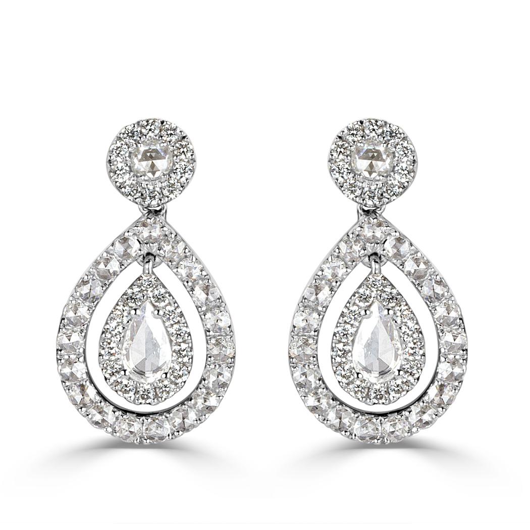 Victorian Mark 1.10 Carat Rose-Cut Pear Shaped Diamond Dangle Earrings