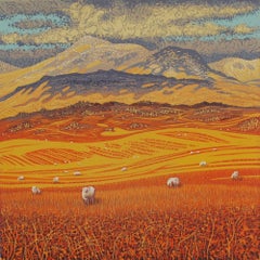 From Birker Fell to Sca Fell, Mark A Pearce, Linocut print, bright artwork