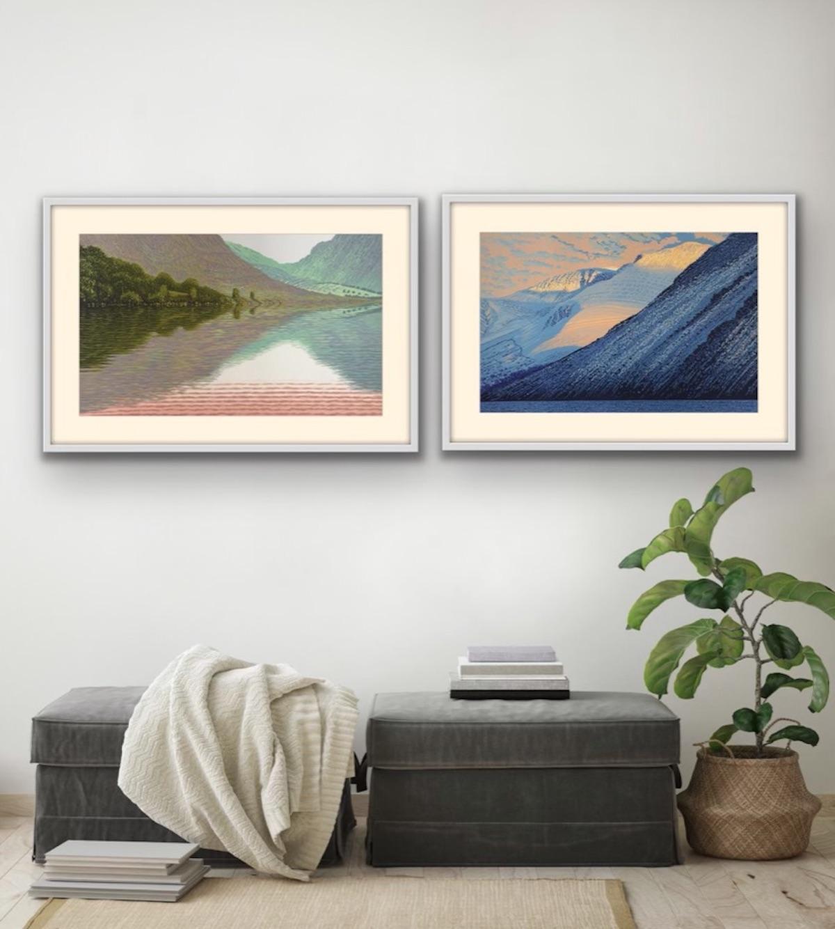 Summer Wasdale and Sun on Scafell diptych, Limited edition print, Seascape - Print by Mark A Pearce