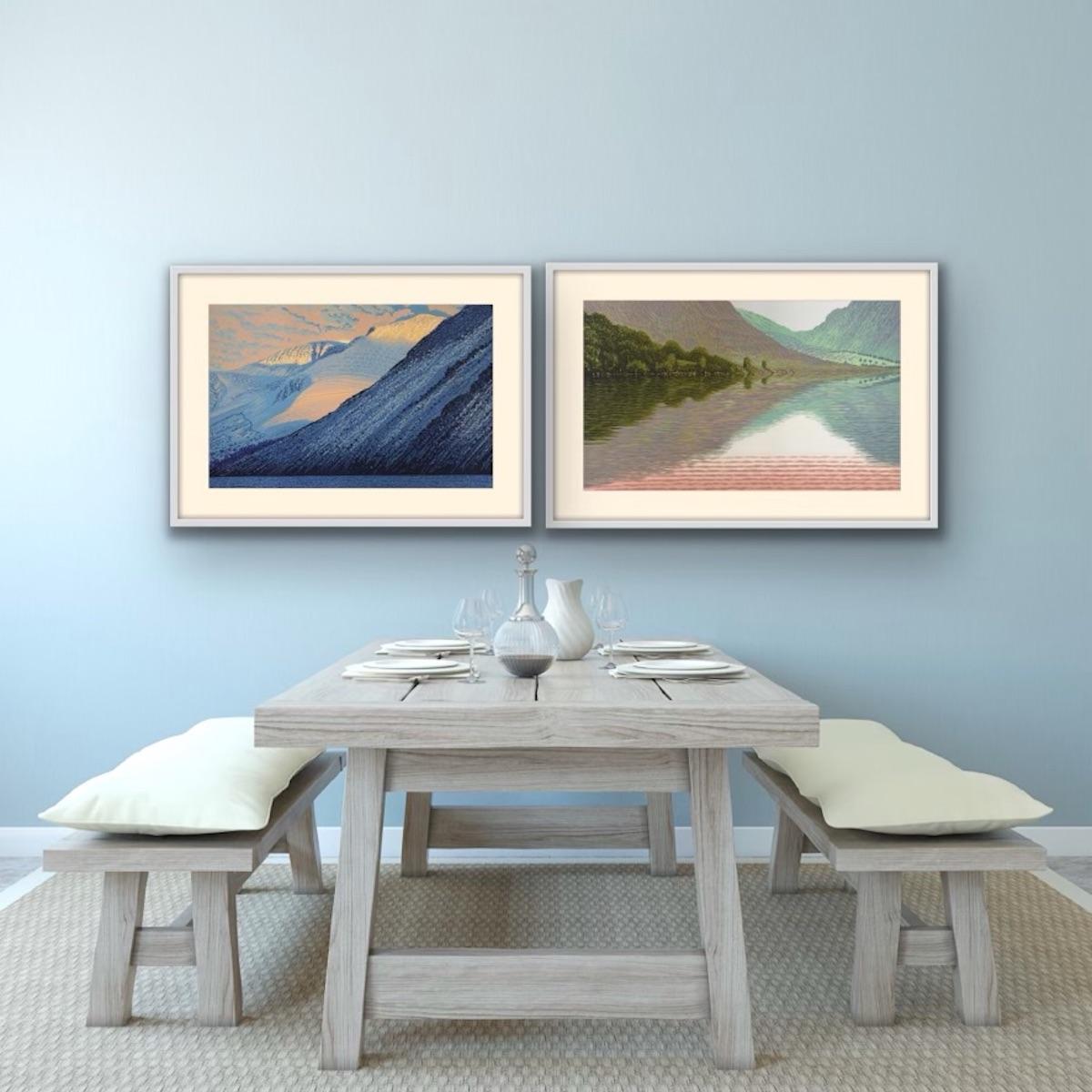 Summer Wasdale and Sun on Scafell diptych, Limited edition print, Seascape - Contemporary Print by Mark A Pearce