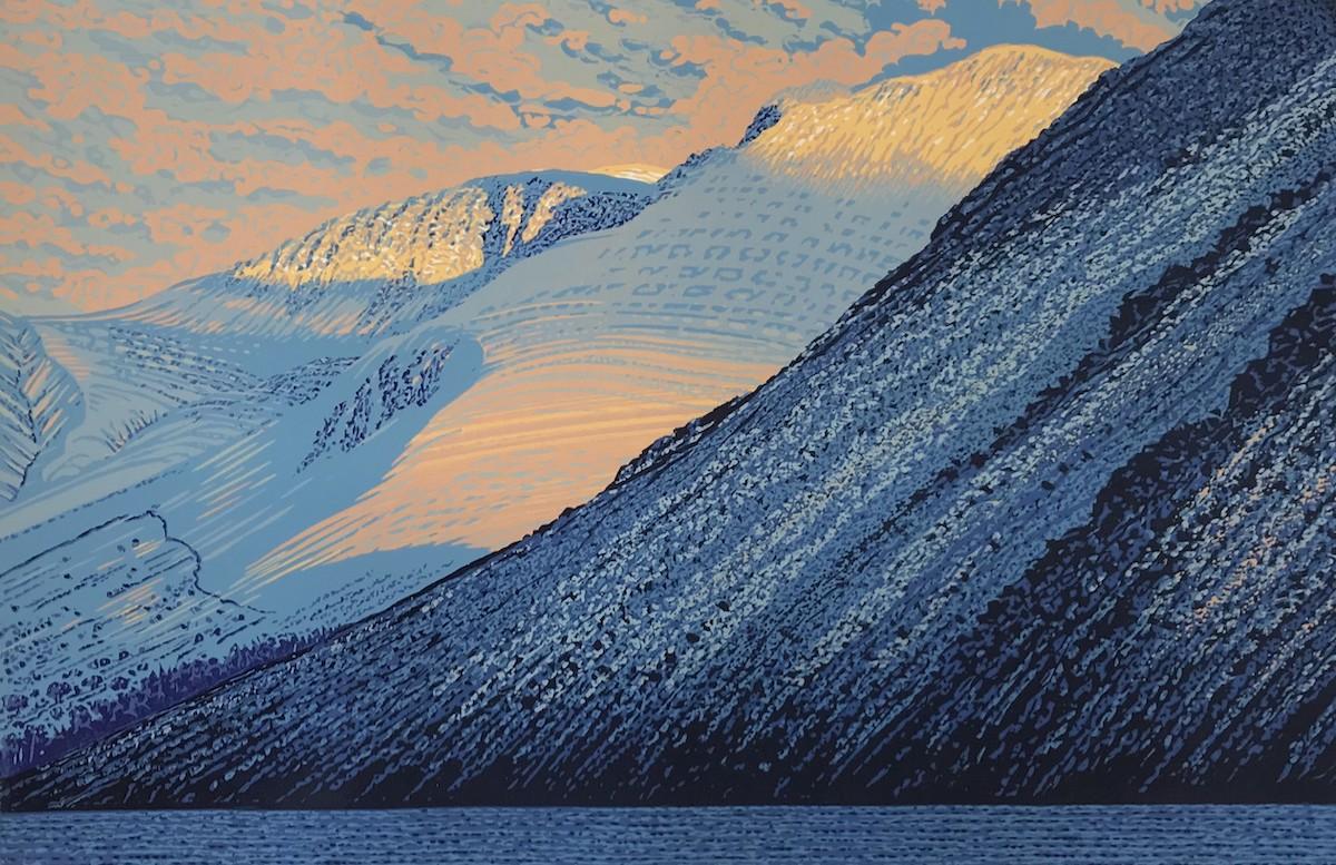 Summer Wasdale and Sun on Scafell diptych, Limited edition print, Seascape - Gray Landscape Print by Mark A Pearce