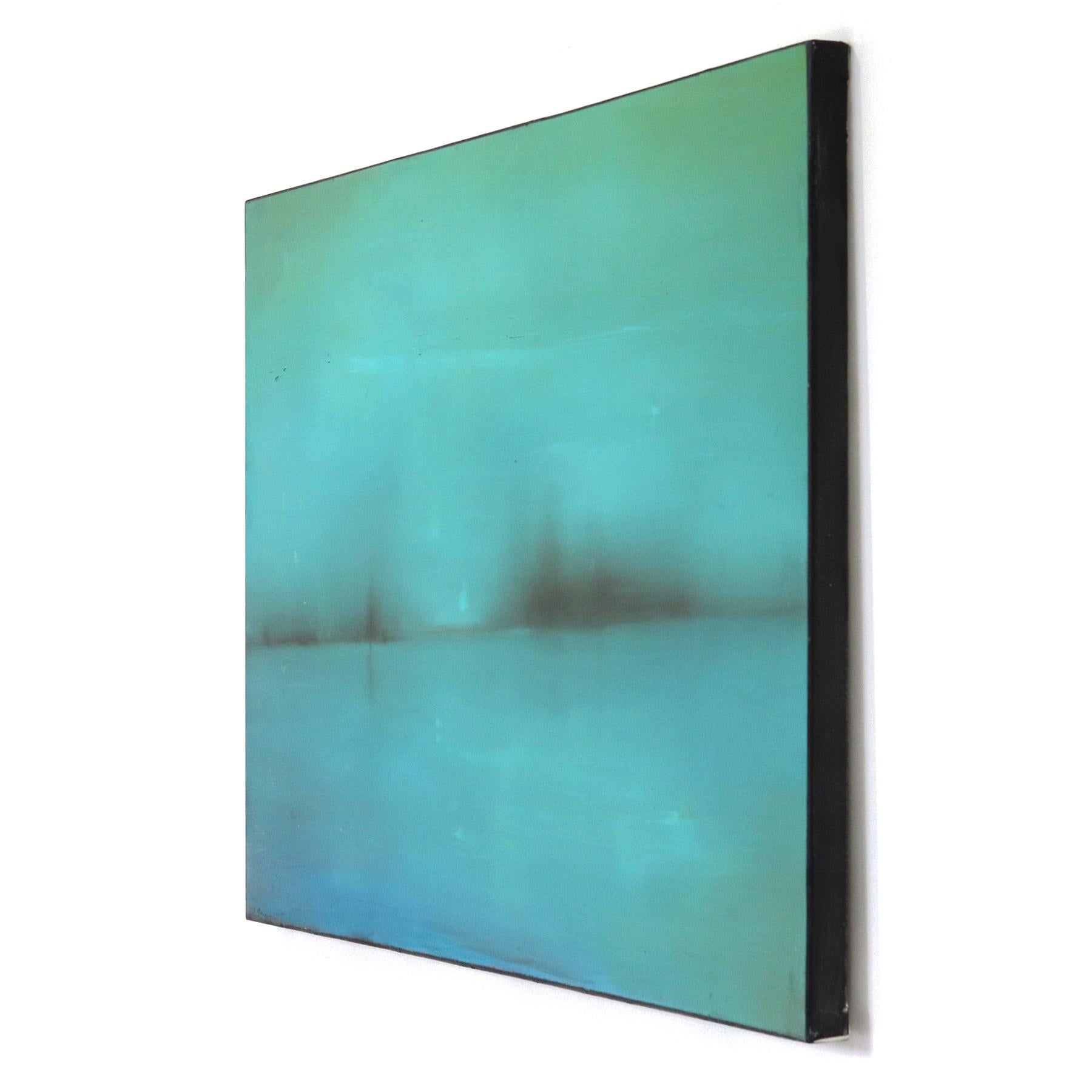 Un ciel lointain - Peinture à l'huile abstraite atmosphérique bleu-vert - Bleu Abstract Painting par Mark Acetelli