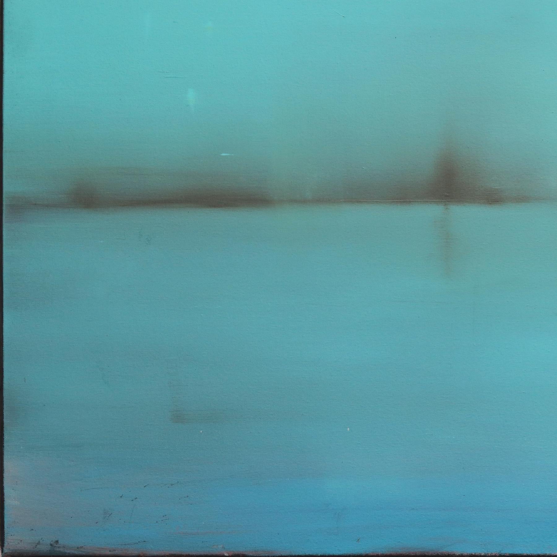 Un ciel lointain - Peinture à l'huile abstraite atmosphérique bleu-vert en vente 2
