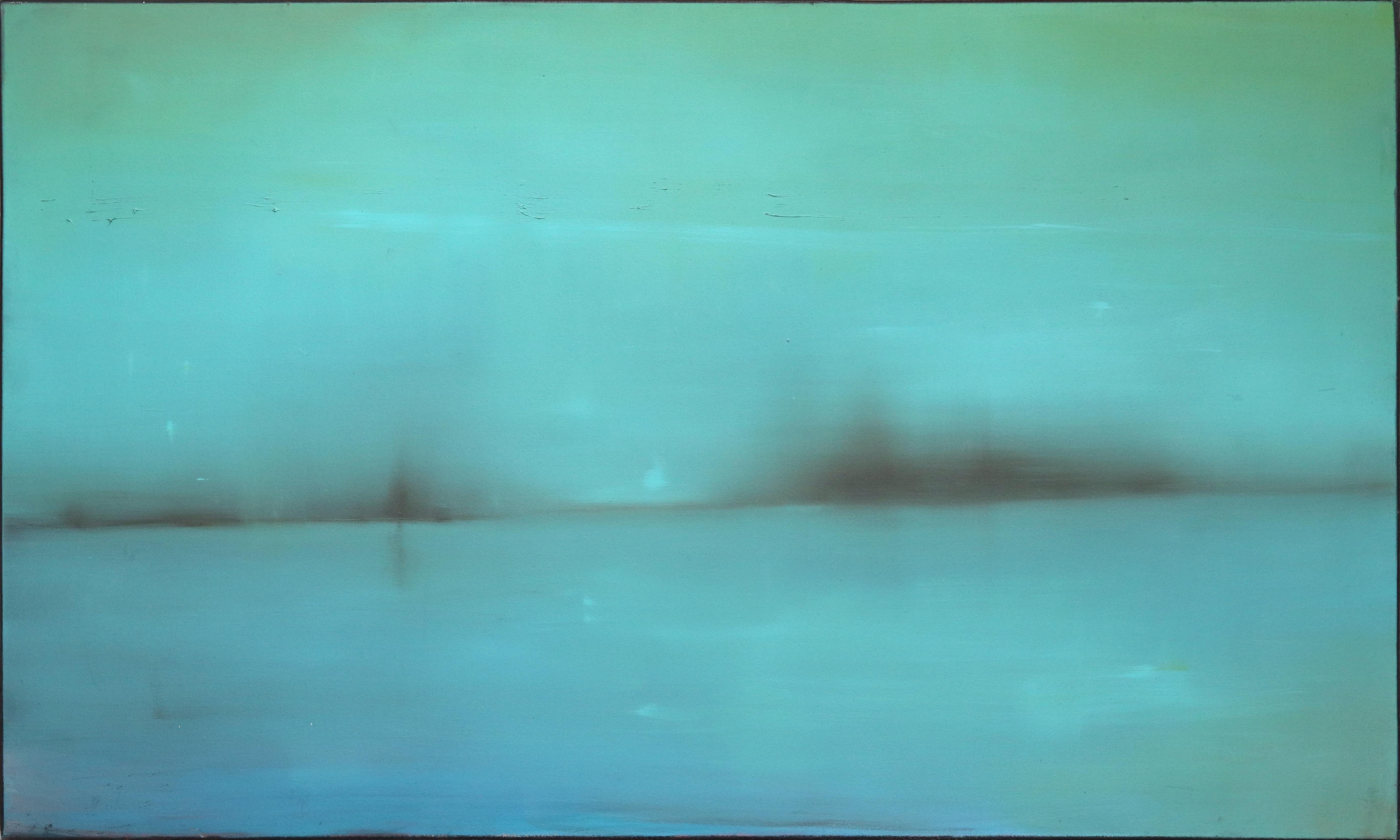 Abstract Painting Mark Acetelli - Un ciel lointain - Peinture à l'huile abstraite atmosphérique bleu-vert