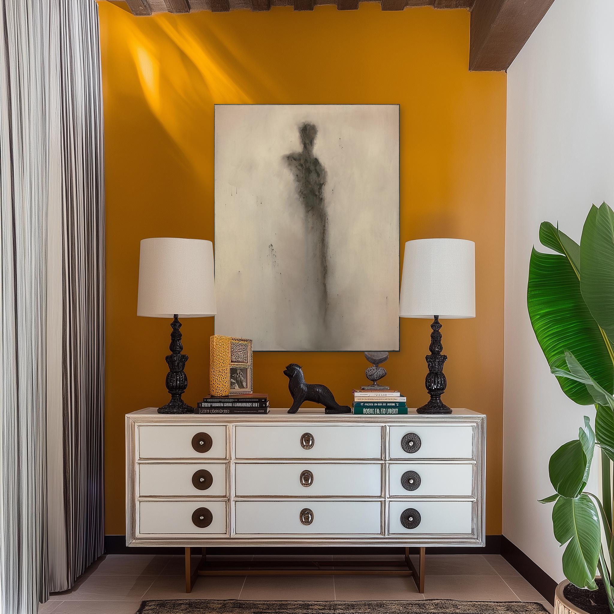 Beyond the Ashes - Abstract Moody Neutral Tone Figurative Oil Painting on Canvas - Brown Figurative Painting by Mark Acetelli