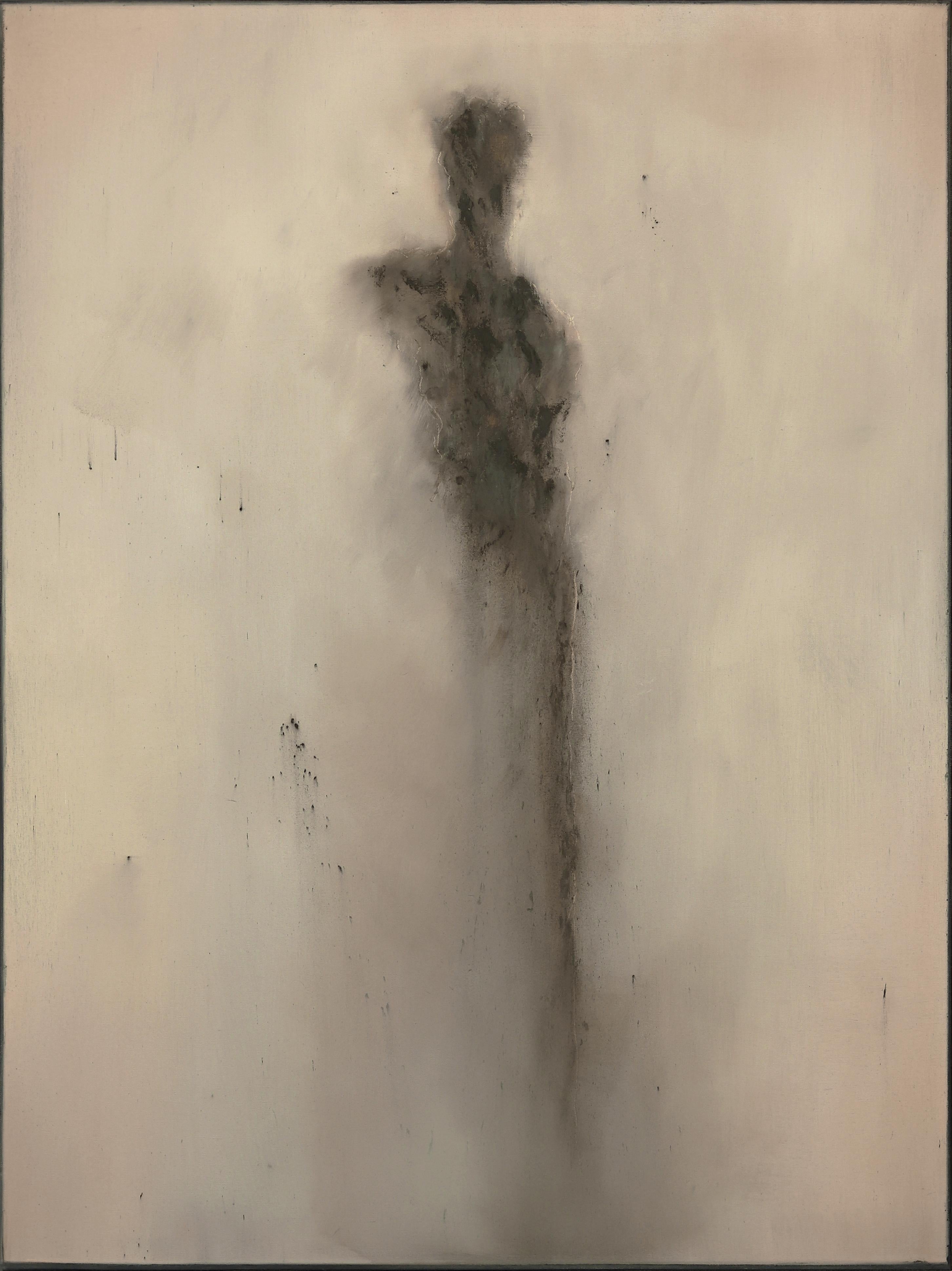 Mark Acetelli Figurative Painting - Beyond the Ashes - Abstract Moody Neutral Tone Figurative Oil Painting on Canvas