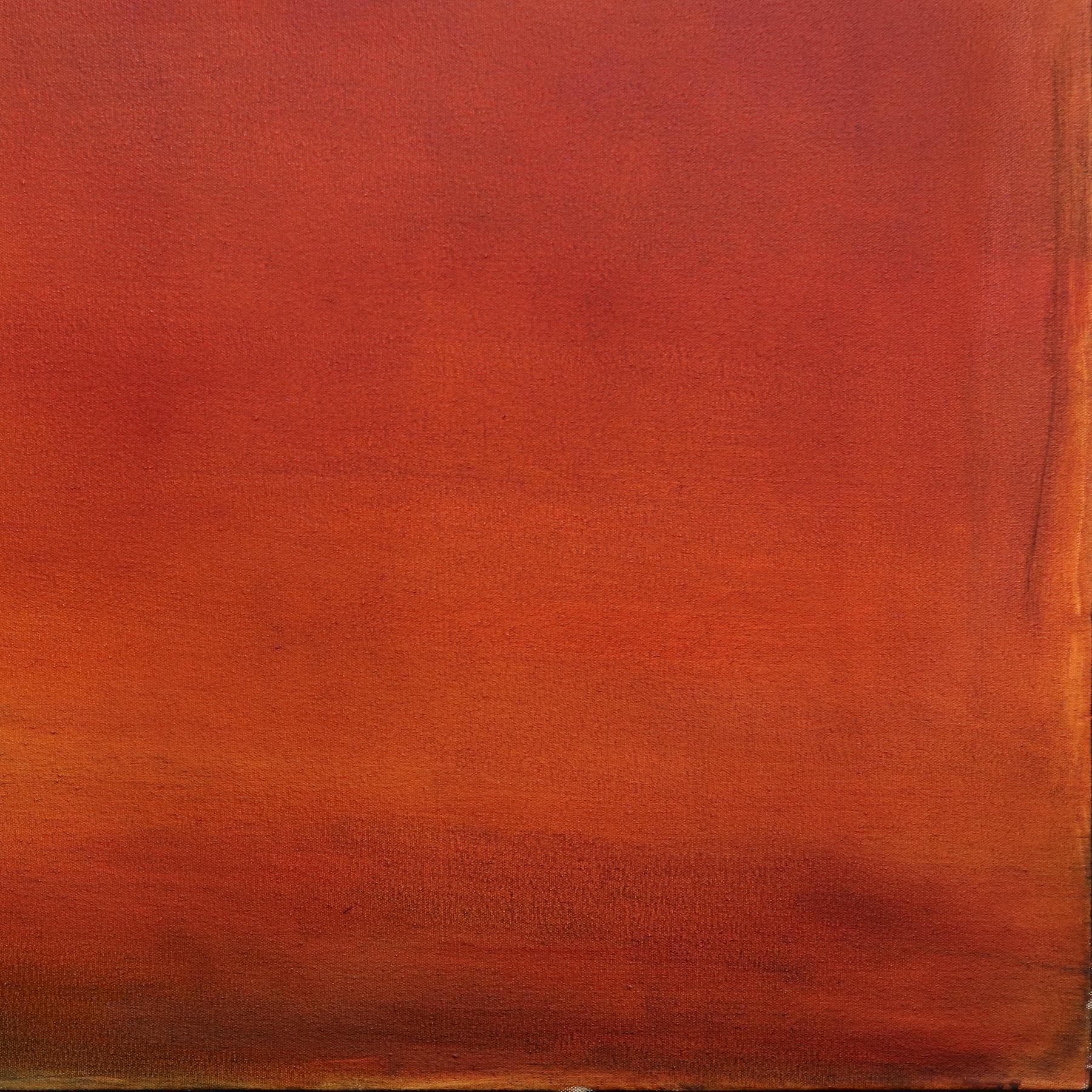 Dante's Summer - Vibrant Red Orange Atmospheric Abstract Oil Painting on Canvas For Sale 6