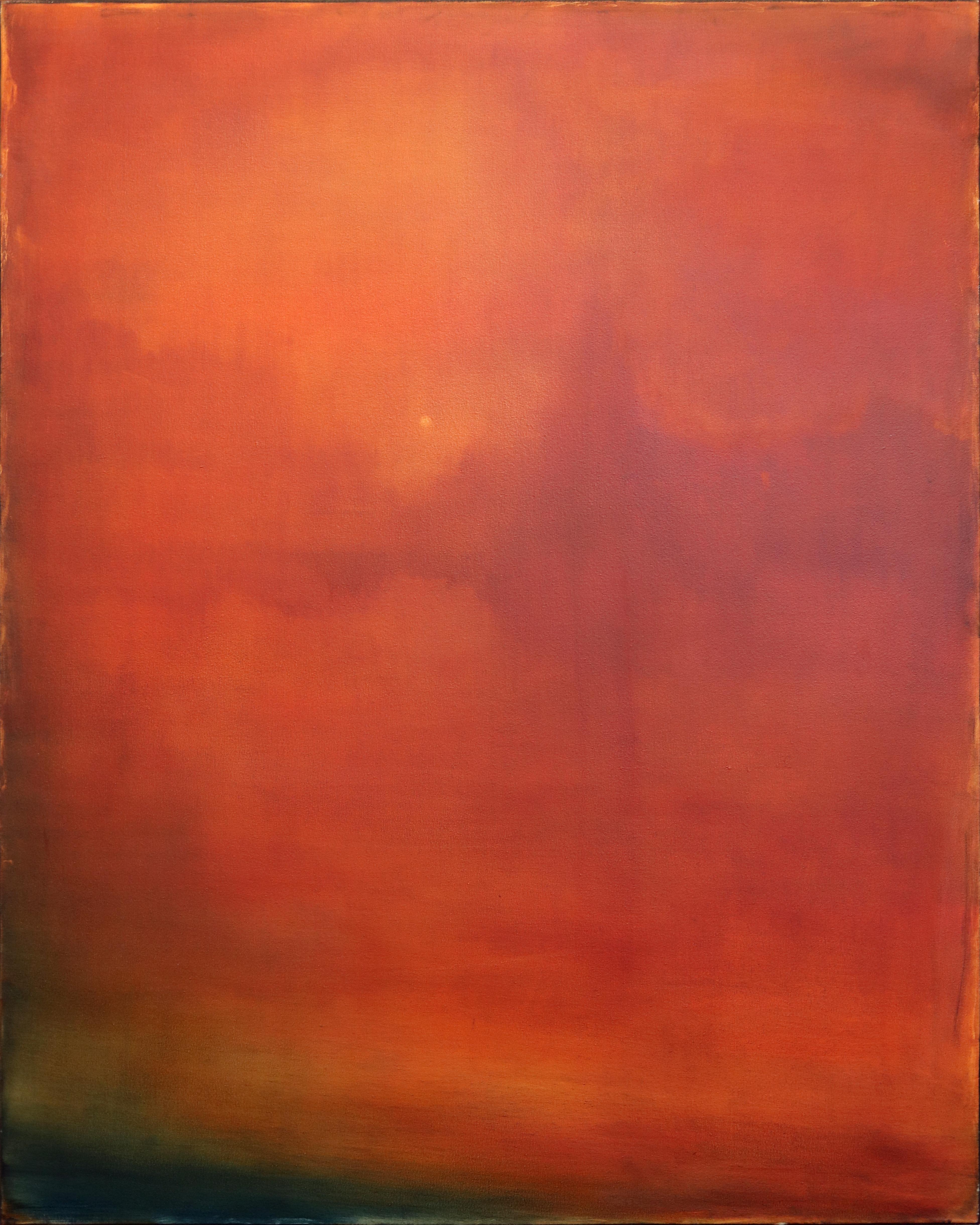 Mark Acetelli Abstract Painting - Dante's Summer - Vibrant Red Orange Atmospheric Abstract Oil Painting on Canvas