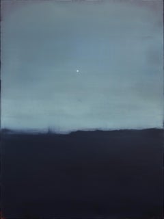 Desert Moon - Moody Blue Cool Tone Atmospheric Landscape Oil Painting on Canvas