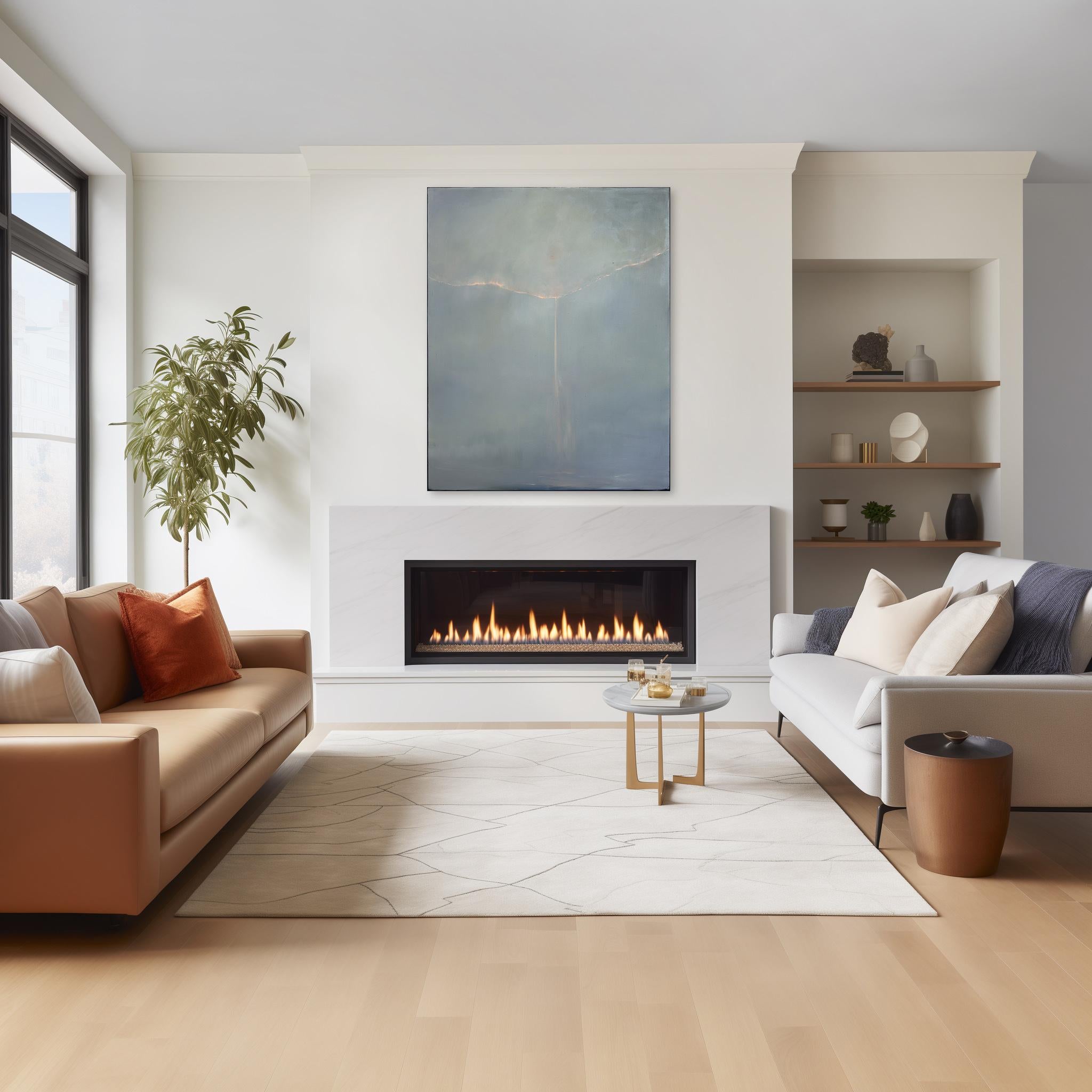 Falling Fire - Muted Color Atmospheric Abstract Alluring Oil Painting on Canvas For Sale 3