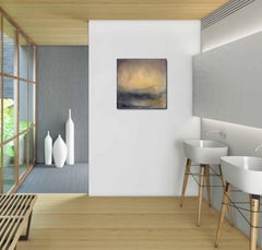 Golden Slumber - Paesaggio atmosferico astratto e lunatico dipinto a olio su tela