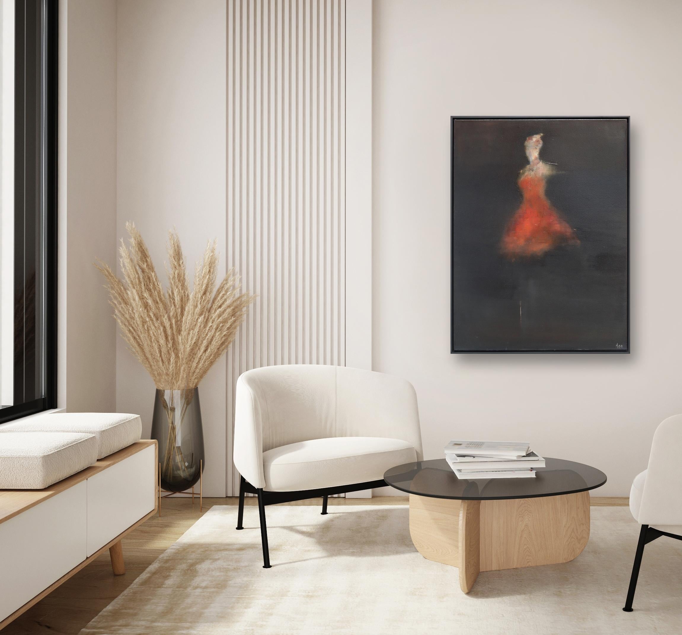Lucia L'Amour -  Pintura al óleo figurativa abstracta con marco negro - Painting de Mark Acetelli