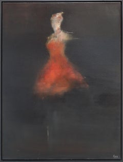 Lucia L'Amour -  Abstract Moody Figurative Oil Painting with Black Frame