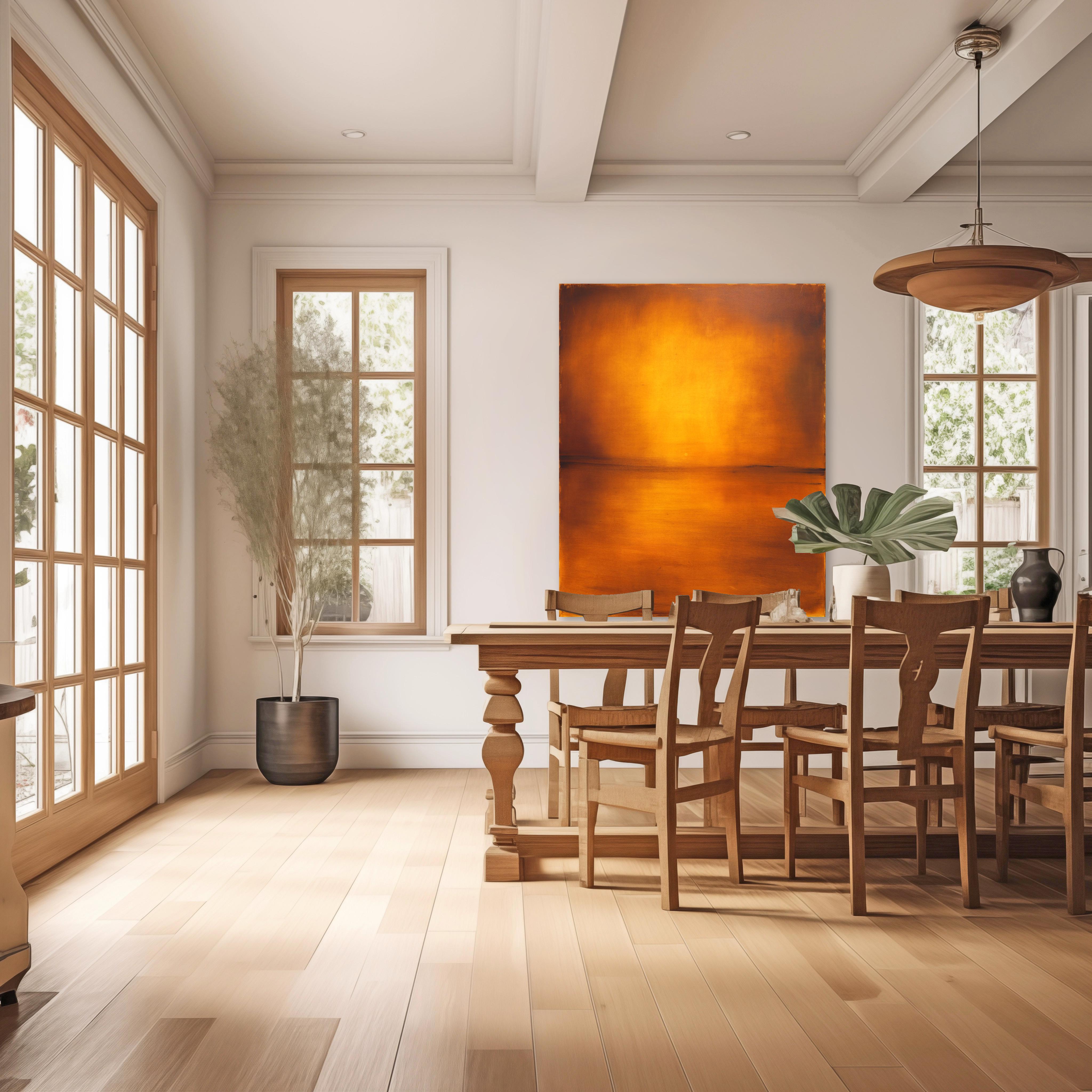 Meraki - Pittura ad olio di un paesaggio astratto di colore ambrato ed elegante - Painting di Mark Acetelli