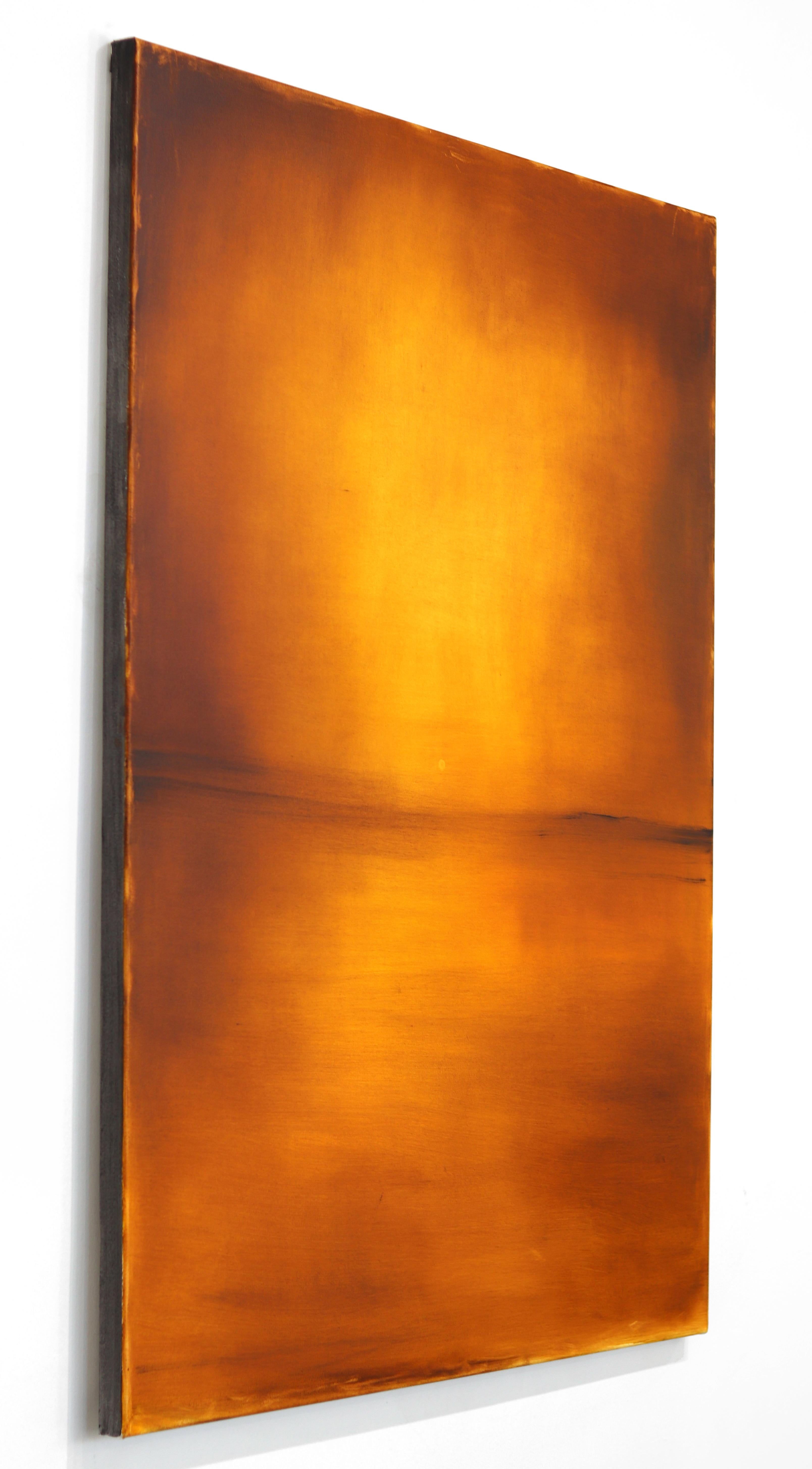 Meraki - Pittura ad olio di un paesaggio astratto di colore ambrato ed elegante - Landscape Painting Marrone di Mark Acetelli