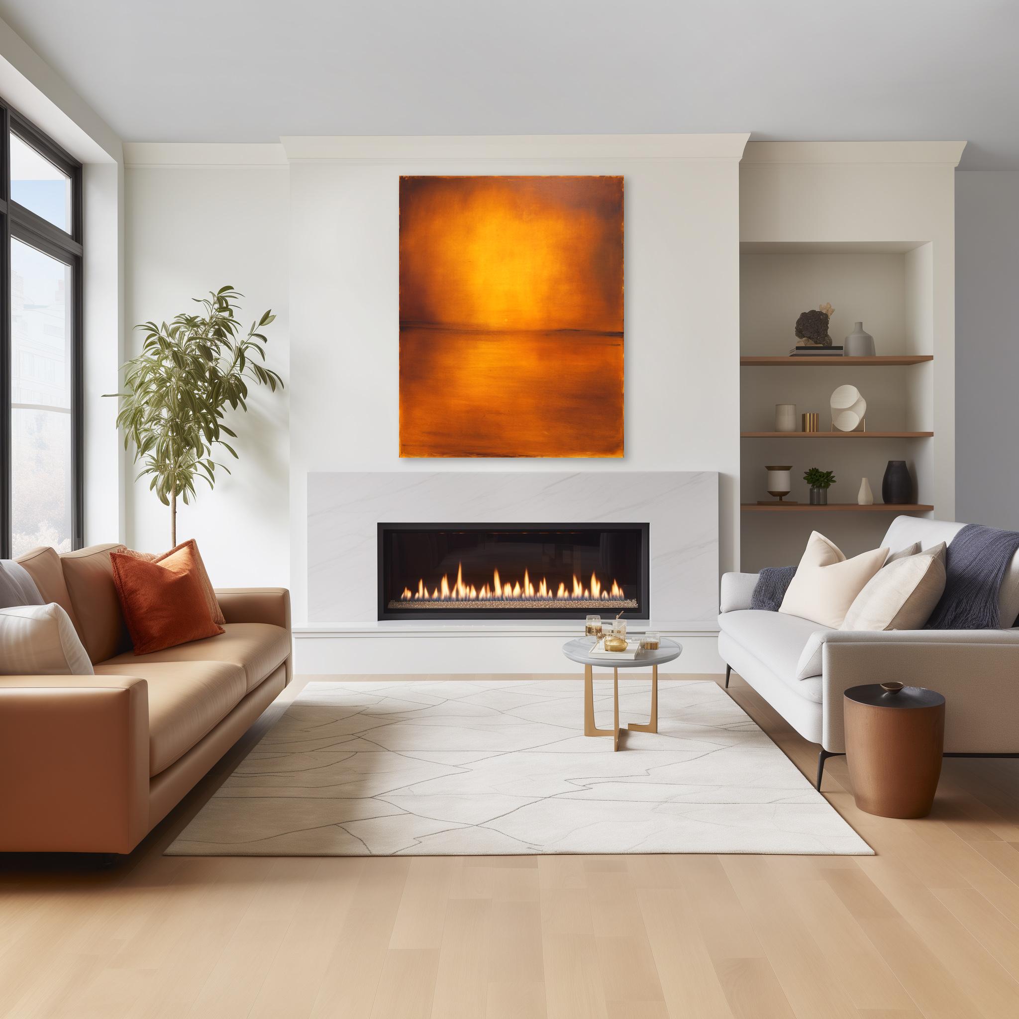 Meraki - Pittura ad olio di un paesaggio astratto di colore ambrato ed elegante in vendita 1