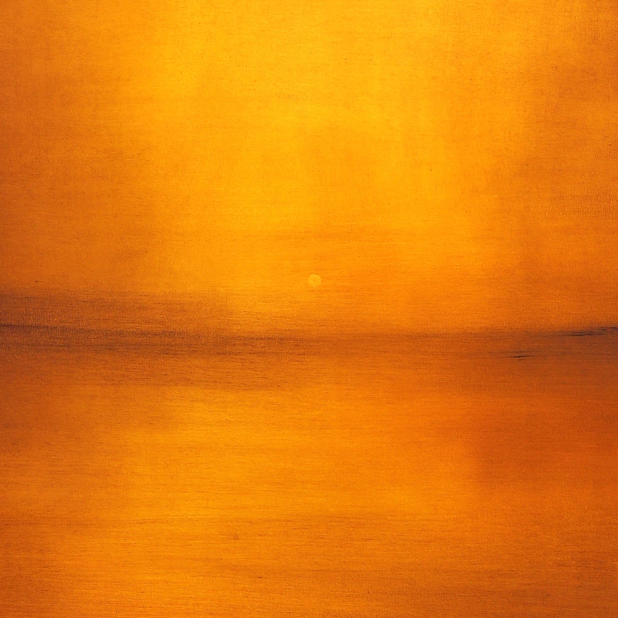 Meraki - Pittura ad olio di un paesaggio astratto di colore ambrato ed elegante in vendita 2