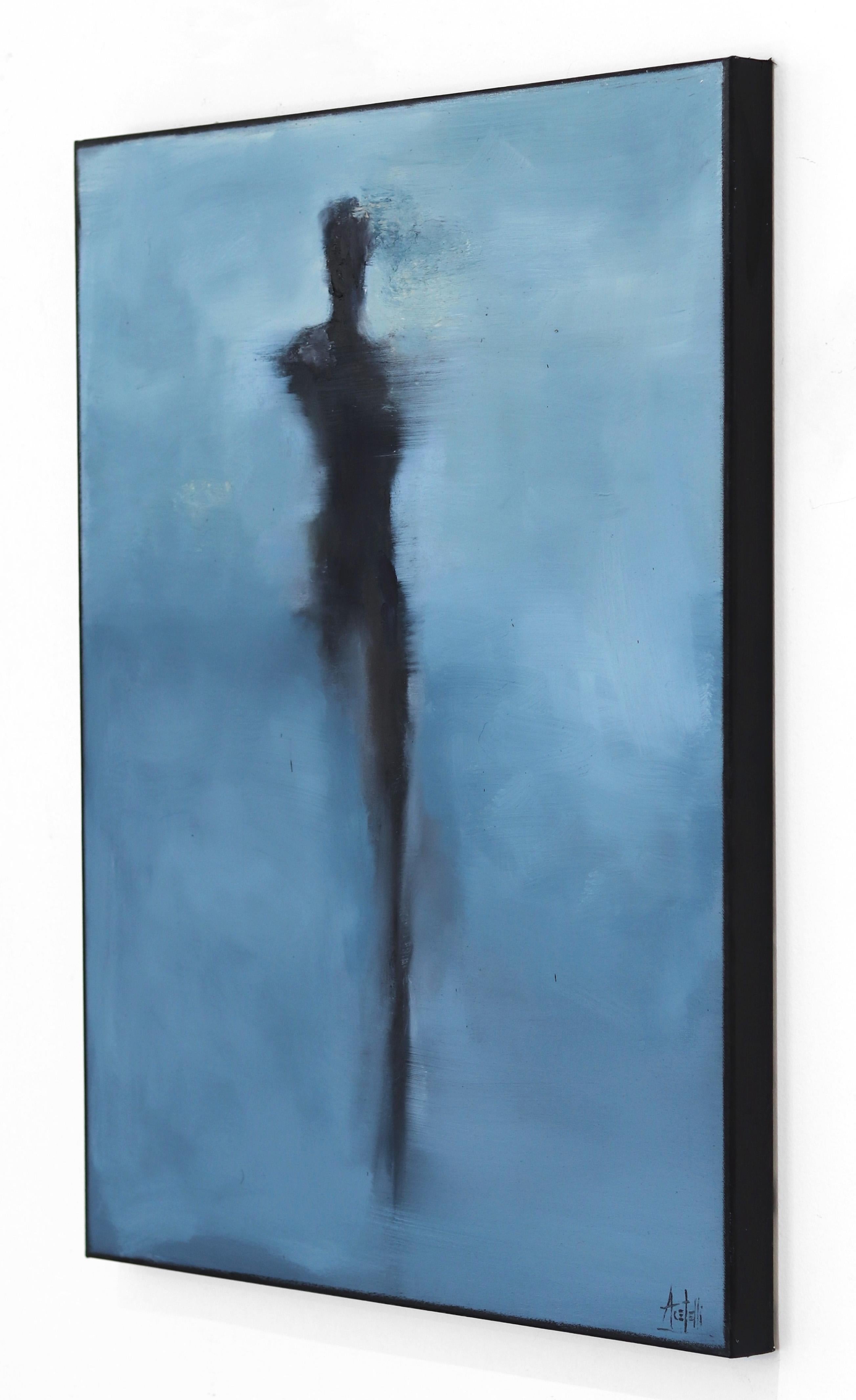 Serverus - Original Oil on Canvas Abstract Figurative Painting - Blue Abstract Painting by Mark Acetelli