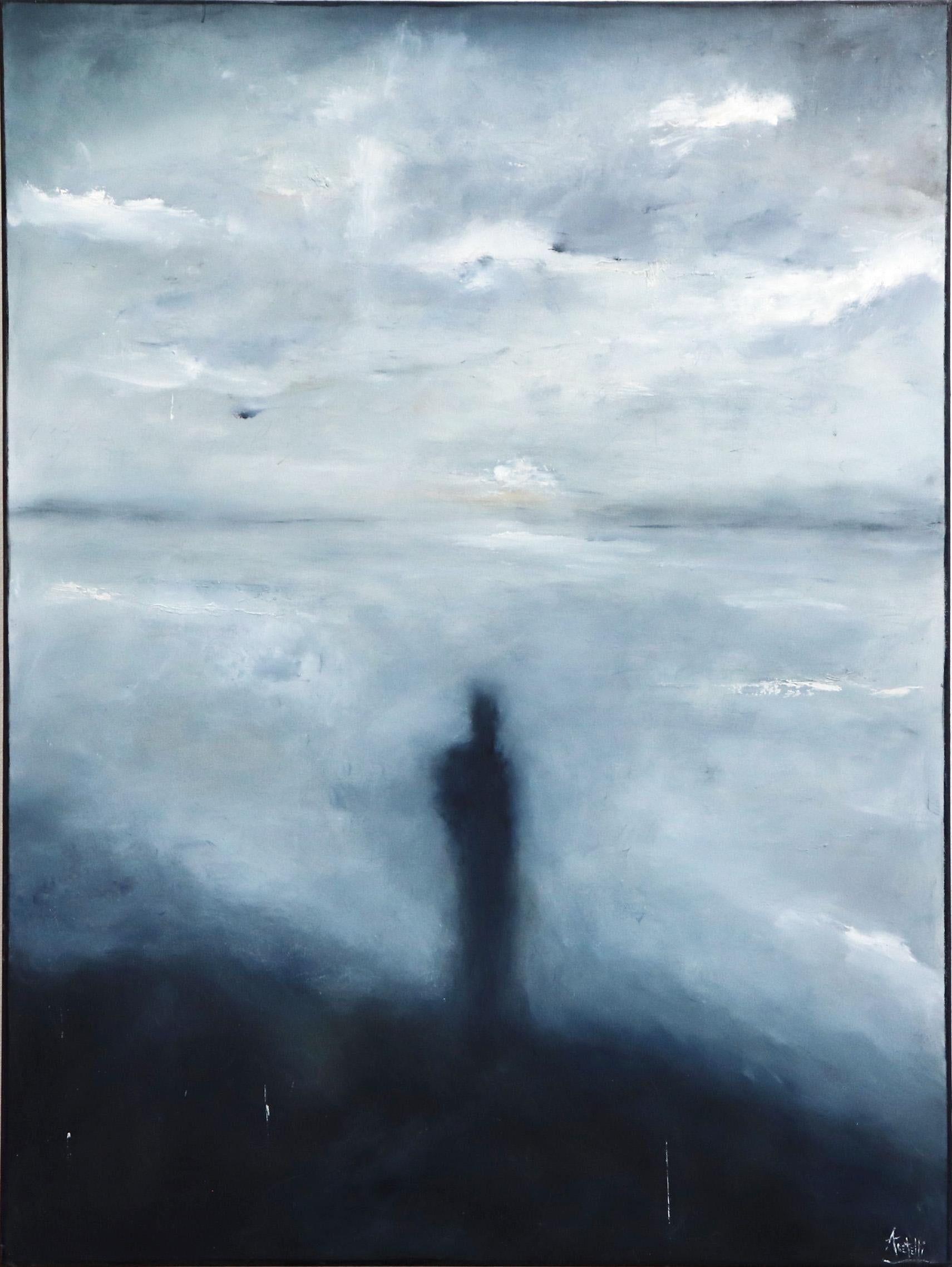 Solitude I - Grande peinture à l'huile impressionniste abstraite figurative