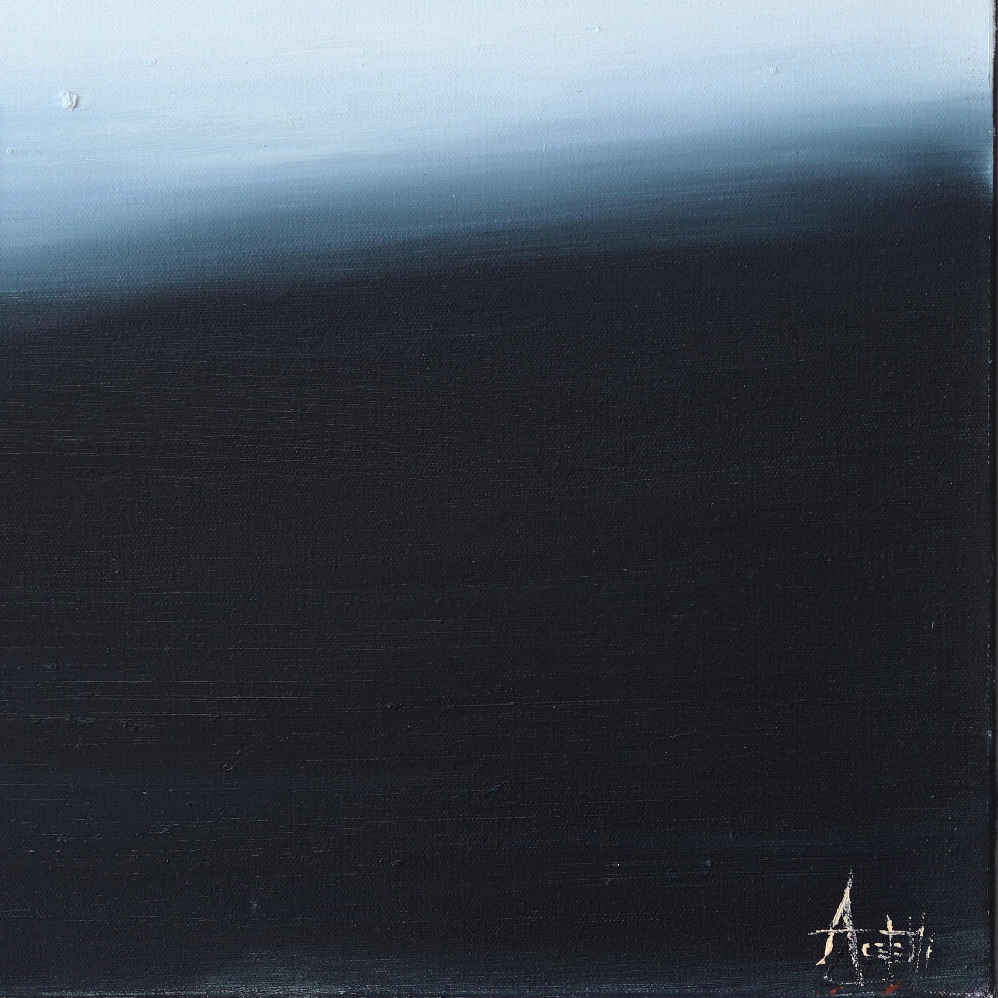 Solstice I, élégante peinture à l'huile de paysage abstrait bleu en vente 3