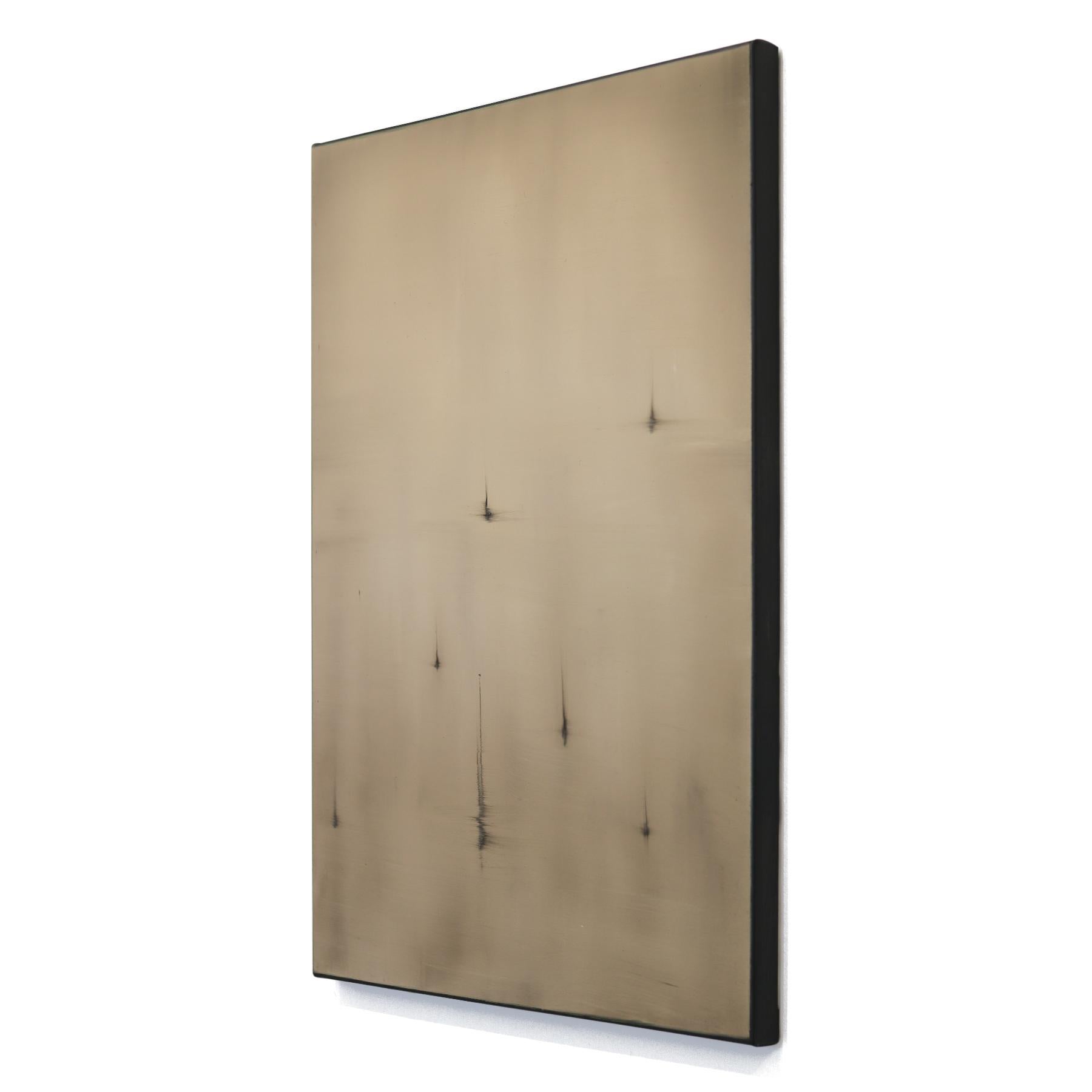 Calme et réflexion - Peinture à l'huile abstraite atmosphérique et séduisante sur toile - Marron Abstract Painting par Mark Acetelli
