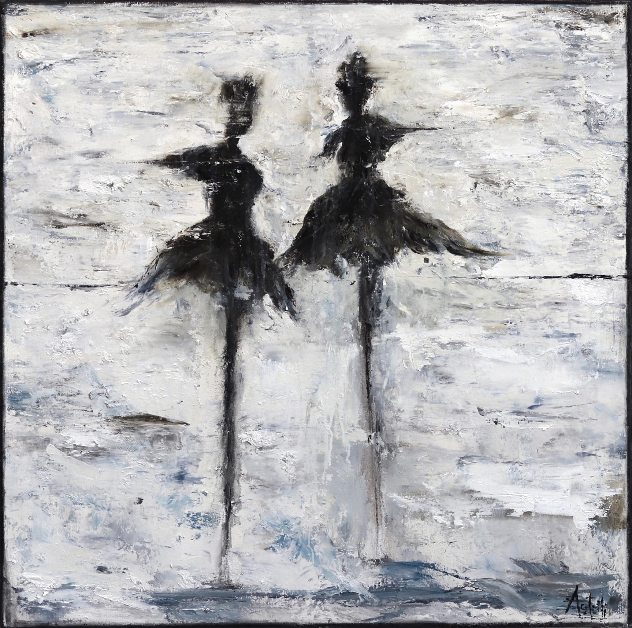 Mark Acetelli Figurative Painting - Two Dancers #5 - Abstract Figurative Oil Painting Two Dancers Ballerinas
