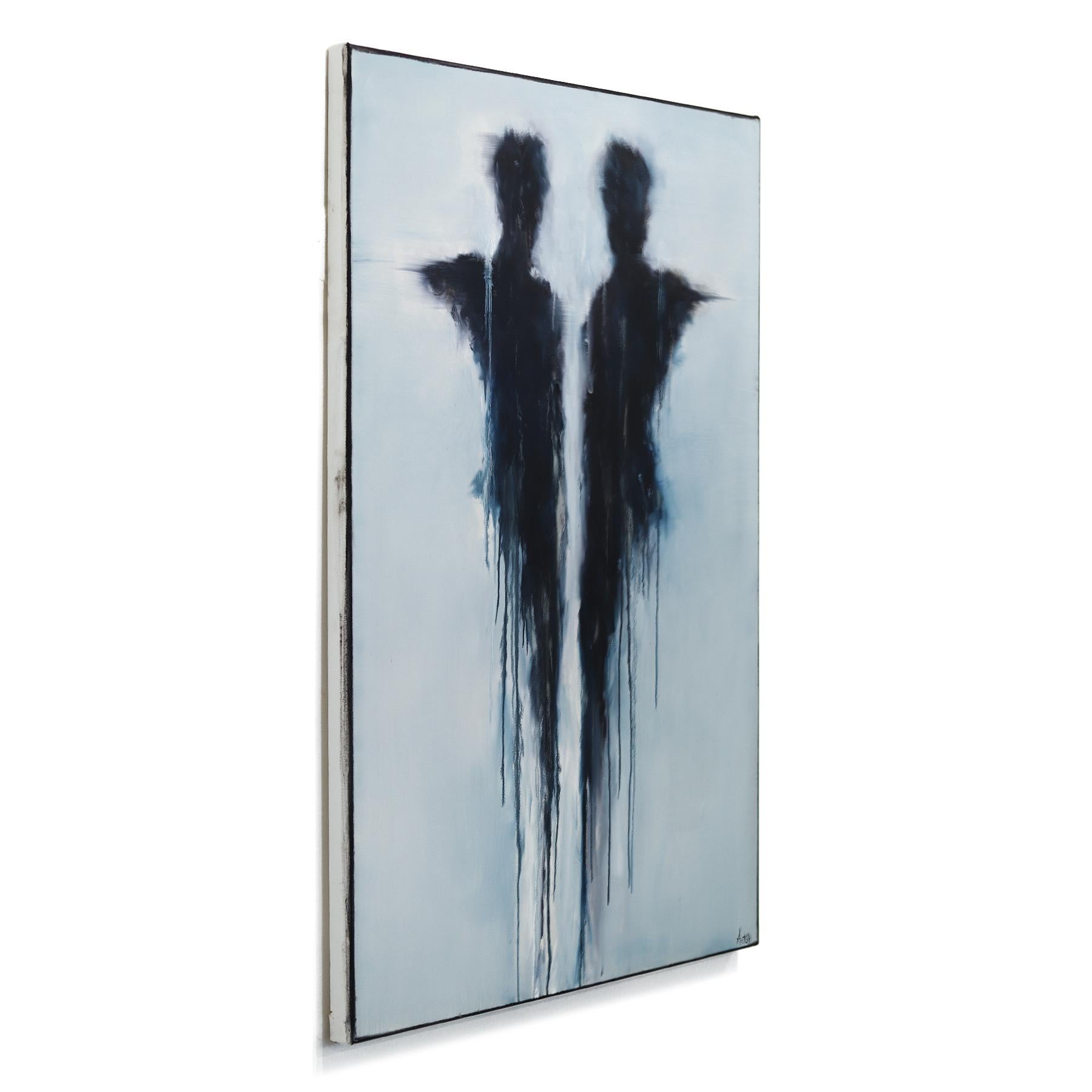 Due amanti -  Pittura ad olio figurativa astratta - Abstract Painting Grigio di Mark Acetelli
