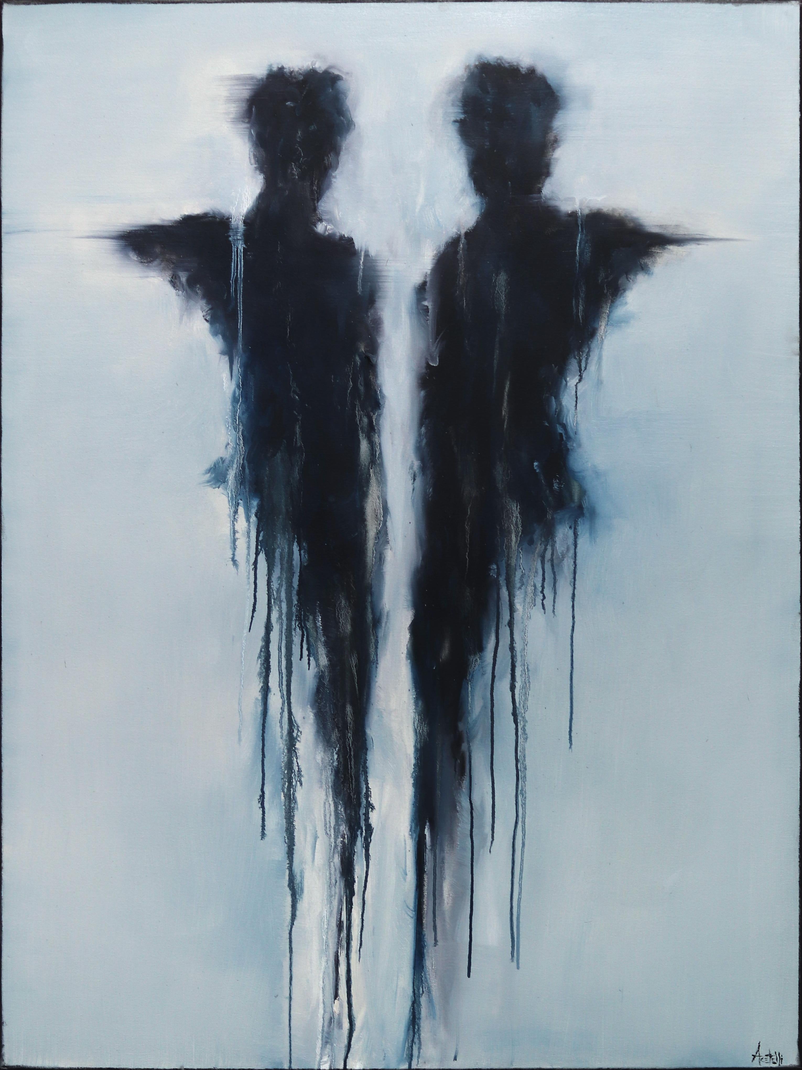 Abstract Painting di Mark Acetelli - Due amanti -  Pittura ad olio figurativa astratta
