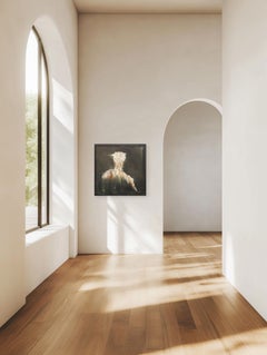 Wisdom - Abstrait Moody Neutral Tone Figurative Peinture à l'huile et à la cire sur toile